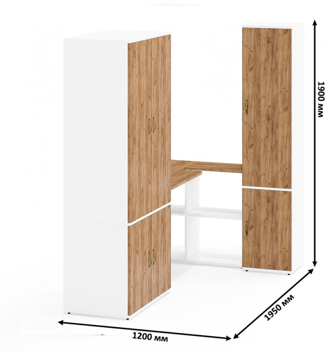 Лидер-8 Шкаф МД 19Б + Стол + Пенал 21Б, белый шагрень/крафт золото