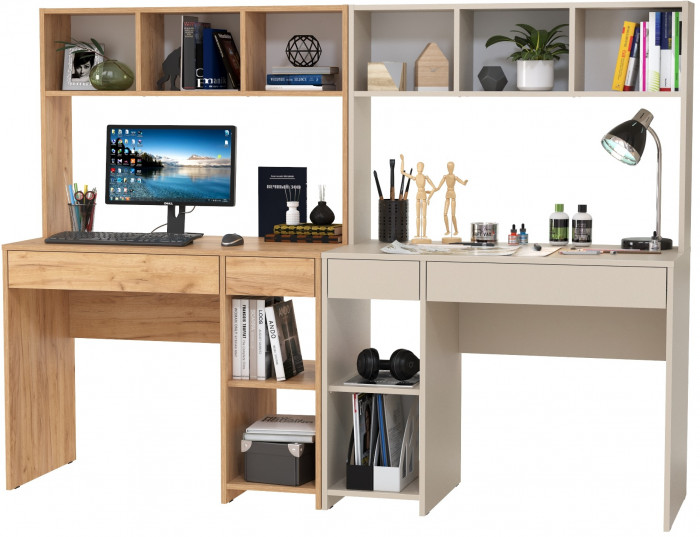 Стол компьютерный Комфорт 12.77F + Стол компьютерный Комфорт 12.77F, цвет дуб крафт золотой/сатин, ШхГхВ 200х49,8х147 см., универсальная сборка