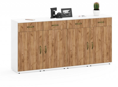 Лидер-8 Тумба МД 3.15 4 шт., цвет белый шагрень/крафт золото, ШхГхВ 160х30х75 см., универсальная сборка