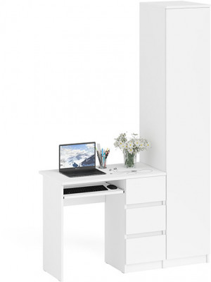 Мори Стол компьютерный МС-6 правый + Пенал МШ400.1, цвет белый, ШхГхВ 130,4х50,4х209,6 см., выдвижные ящики справа, НЕ универсальная сборка