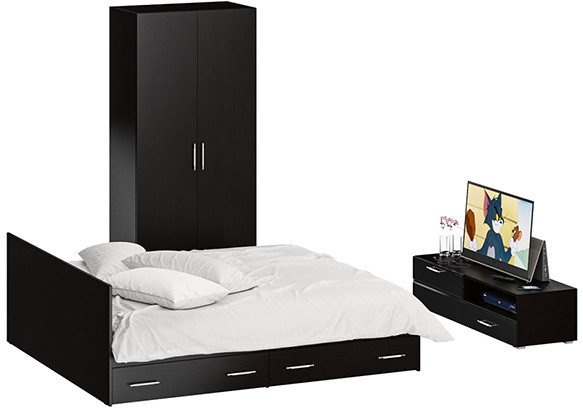 Спальня Стандарт 3-1800Я, венге/фасады ТВ тумбы МДФ чёрный глянец