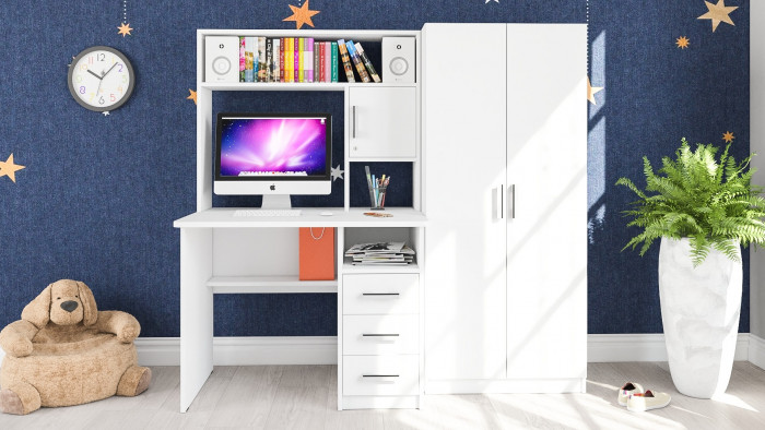 компьютерный стол С-МД-СК9+Шкаф С-МД-СК9Ш, белый шагрень