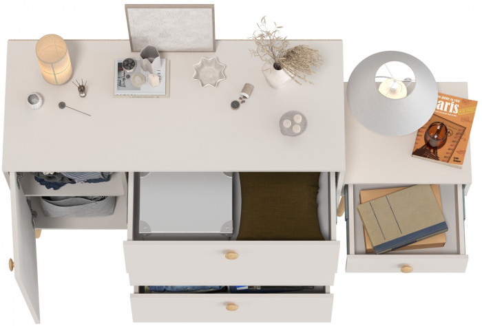 Афина Спальня Комод с дверкой и тремя ящиками + Тумба прикроватная, кашемир серый