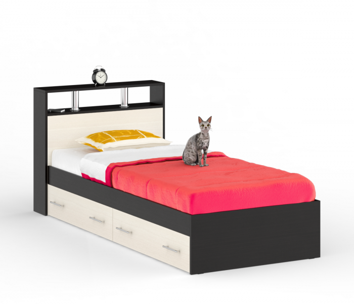 Камелия спальня № 14 Кровать с ящиками 900 + Стол косметический + Зеркало + Комод, венге/дуб лоредо