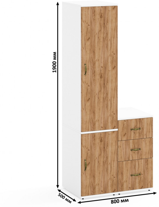 Лидер-8 Пенал МД 23Б + Тумба МД 3.16, белый шагрень/крафт золото