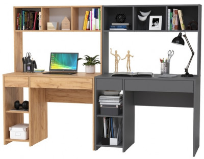 Стол компьютерный Комфорт 12.77F + Стол компьютерный Комфорт 12.77F, цвет дуб крафт золотой/тёмно-серый, ШхГхВ 200х49,8х147 см., универсальная сборка