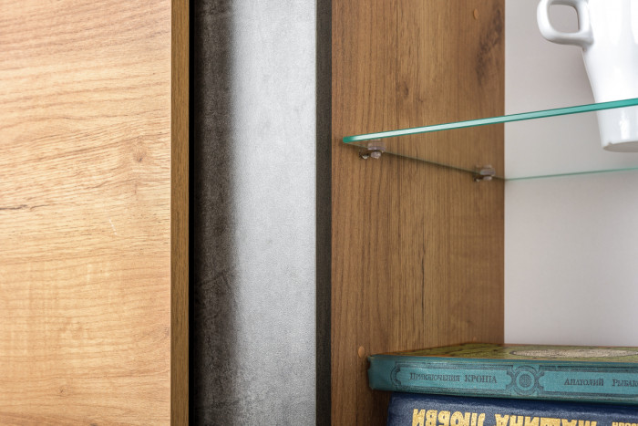 КР100 ??? Арчи Шкаф-витрина 03.263, цвет дуб крафт золотой/камень тёмный, ШхГхВ 60х41,3х193,7 см., подсветка за стеклом по торцу полки, НЕ уни. сб.