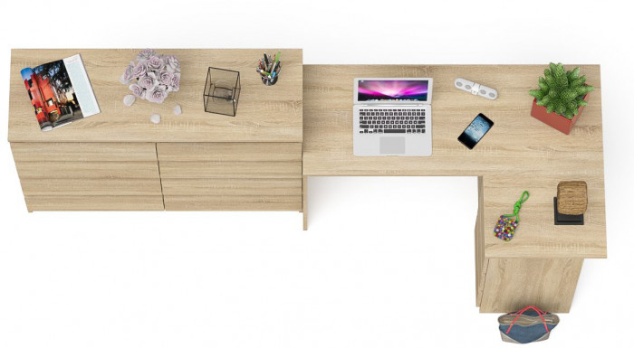 Мори компьютерный стол МС-16 правый + Комод МК1200.8, дуб сонома