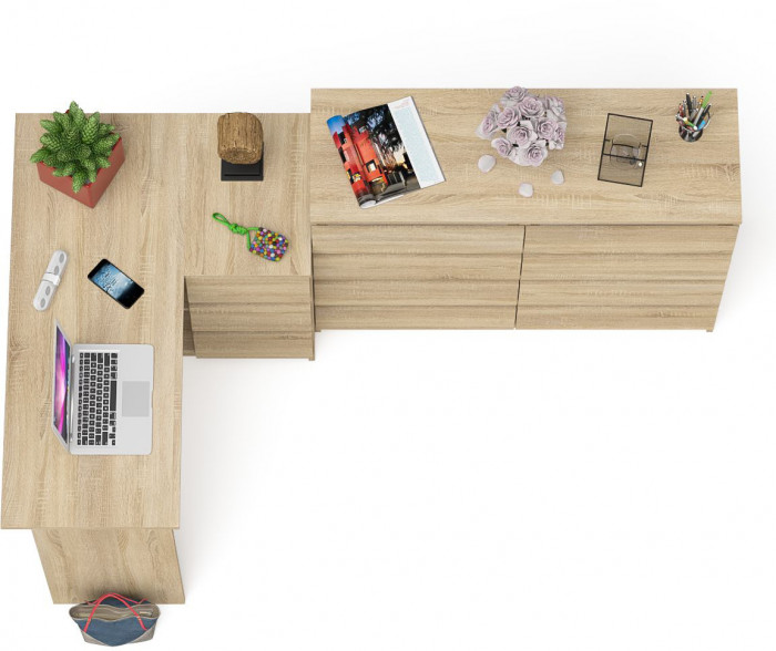 Мори компьютерный стол МС-16 правый + Комод МК1200.8, дуб сонома
