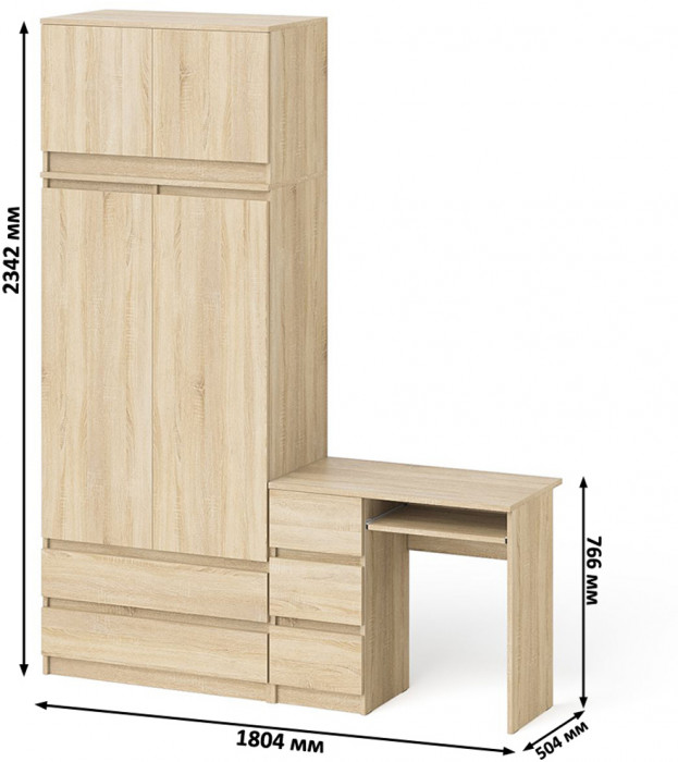 Мори компьютерный стол МС-6 левый + Шкаф МШ900.1 + Антресоль МА900.1, дуб сонома