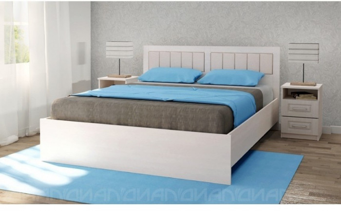 КЭТ-6 Кантри Кровать 140 с мягким щитком, настил ЛДСП (Бодега белая / Сандал)