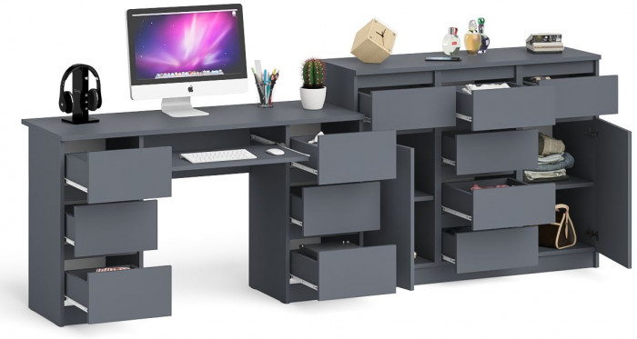 Мори Стол компьютерный МС-2 + Комод МК1200.4, цвет графит, ШхГхВ 255,8х50х94 см., универсальная сборка