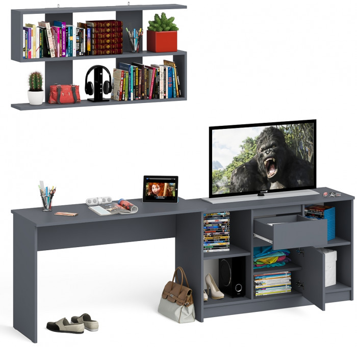 Мори Стол письменный МСП1200.1 + Тумба МТВ1204.1 + Полка 1200, цвет графит, ШхГхВ 240,8х50х209,6 см., универсальная сборка