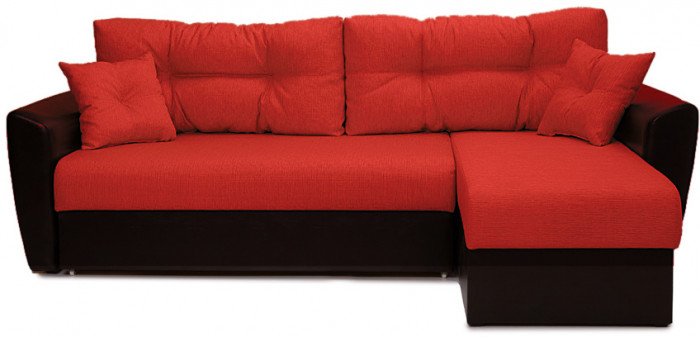 Диван-еврокнижка угловой Амстердам, 150х200, рогожка/экокожа красный