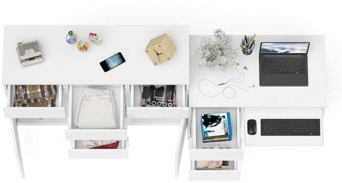 Мори компьютерный стол МС-6 левый + Комод МК1200.4, белый