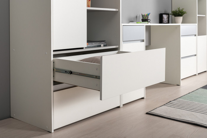 Торонто Компоновка № 01, цвет белый шагрень/стальной серый, ШхГхВ 320х53,1х195,7 см., универсальная сборка