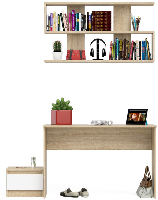 Мори письменный стол МСП1200.1 + Тумба ТМП400.1 + Полка 1200, дуб сонома/белый