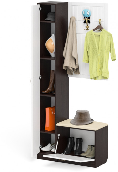 Прихожая П-6 Компоновка № 21, венге/фасады МДФ белое дерево фрезеровка прованс