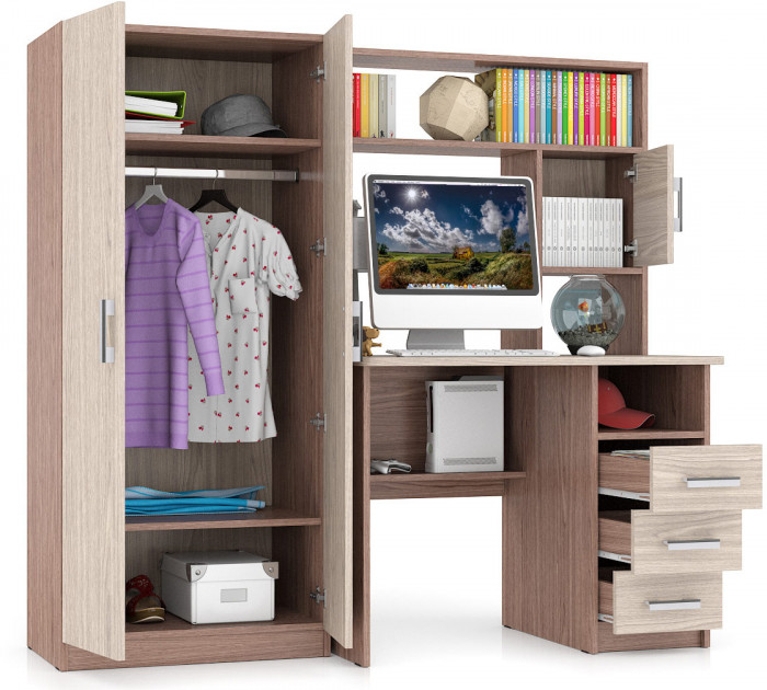 компьютерный стол С-МД-СК9+Шкаф С-МД-СК9Ш, ясень шимо светлый/ясень шимо тёмный