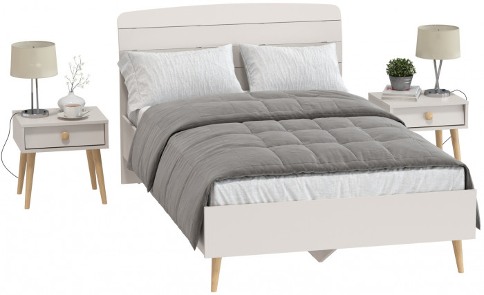 Афина Спальня Кровать 1200 + Две тумбы, кашемир серый