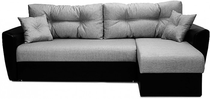 Диван-еврокнижка угловой Амстердам, 160х200, рогожка/экокожа серо-черный