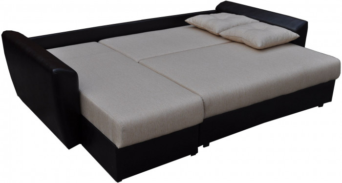 Диван-еврокнижка угловой Амстердам, 160х200, рогожка/экокожа серо-черный