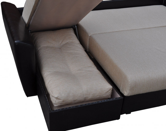 Диван-еврокнижка угловой Амстердам, 160х200, рогожка/экокожа серо-черный