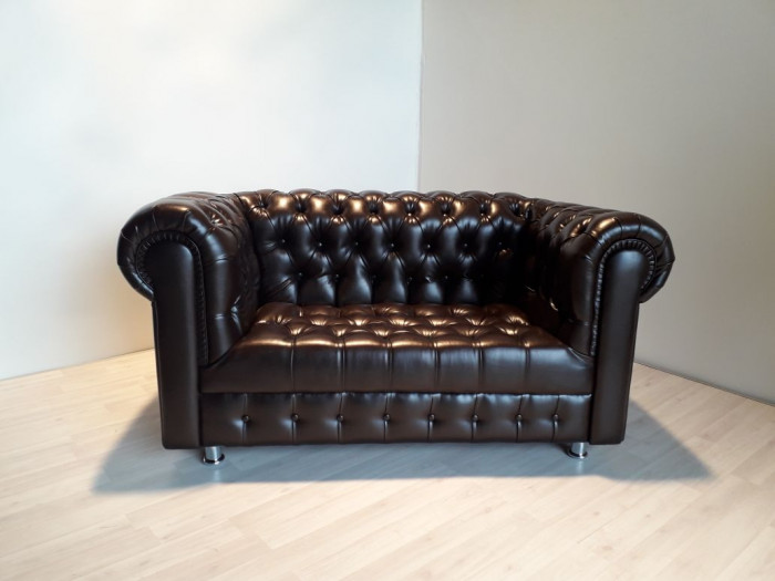 Диван офисный нераскладной Честер 3-х местный, отстрочка каретка, экокожа коричневый