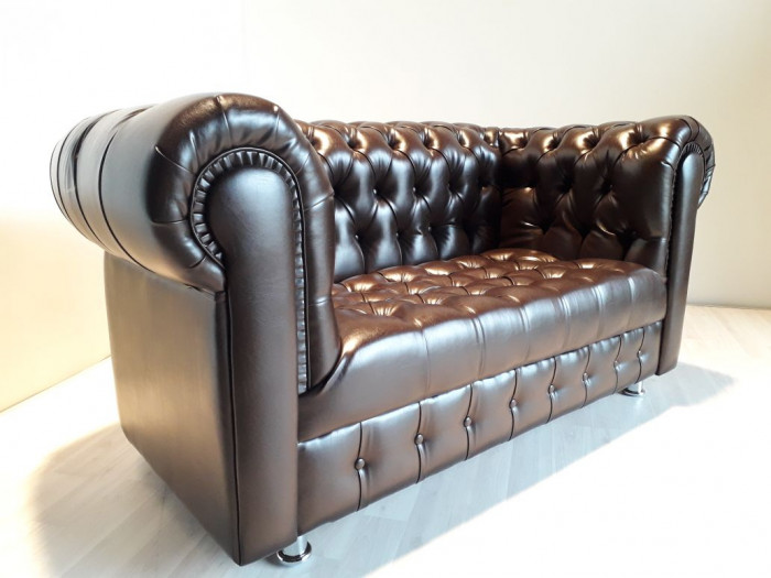 Диван офисный нераскладной Честер 3-х местный, отстрочка каретка, экокожа коричневый