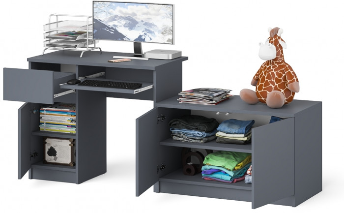 Мори компьютерный стол МС-1 левый + Тумба МА900.1, графит