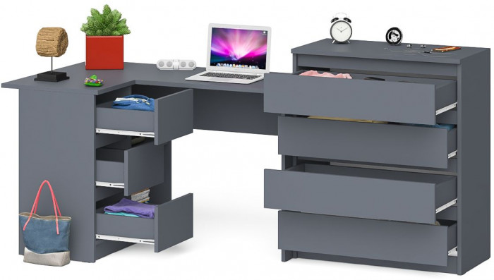 Мори компьютерный стол МС-16 левый + Комод МК800.4, графит
