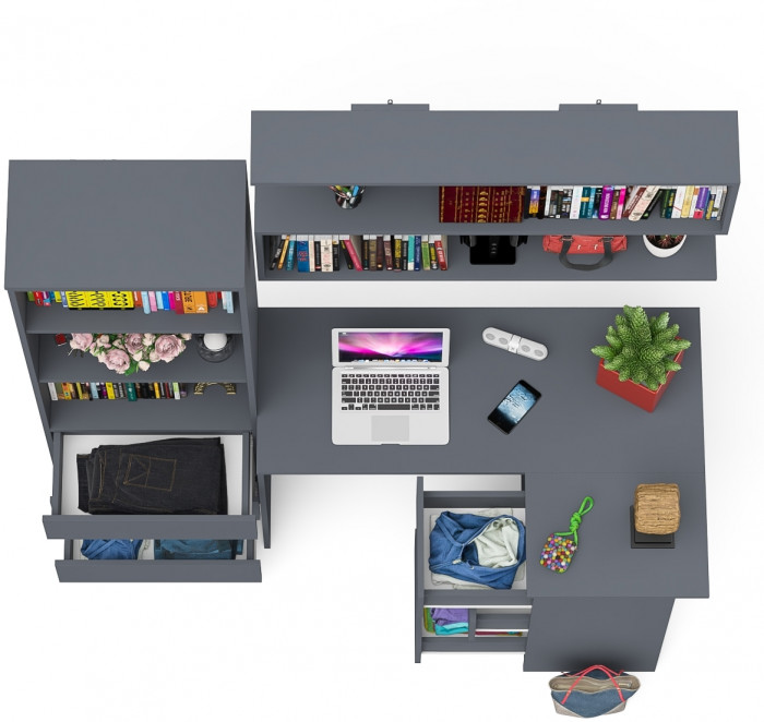 Мори компьютерный стол МС-16 правый + Стеллаж МСТ600.3 + Полка 1200, графит