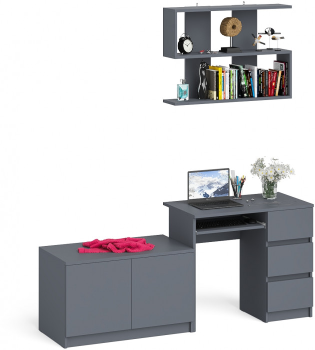 Мори компьютерный стол МС-6 правый + Тумба МА900.1 + Полка 900, графит