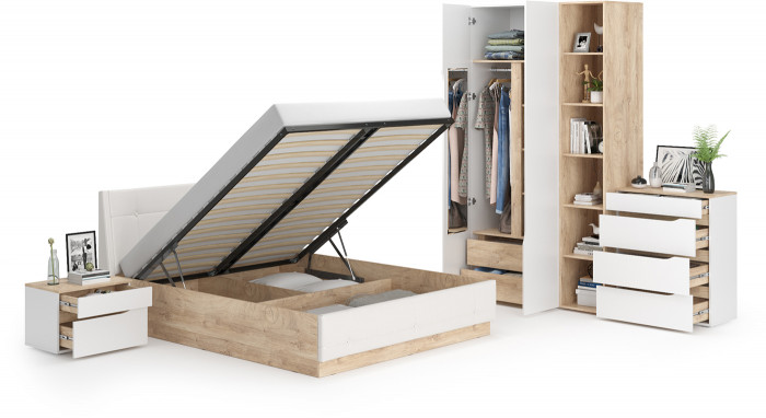 Муссон Спальня № 04, белый/дуб эндгрейн элегантный/искусственная кожа белая