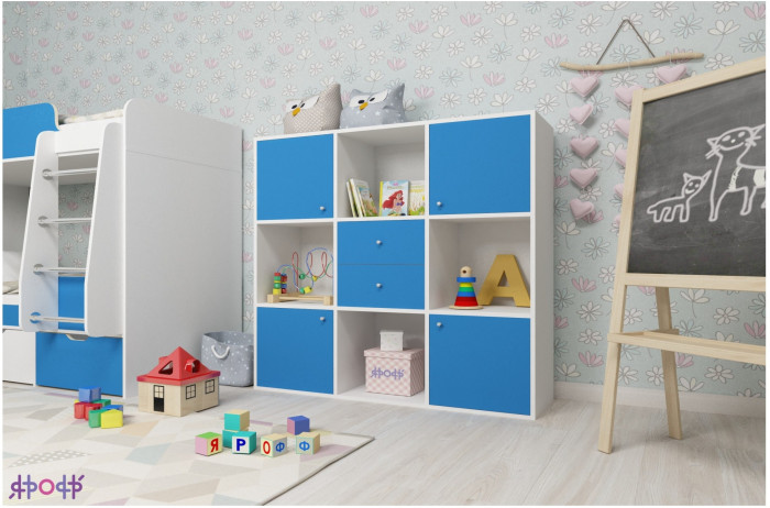 Стеллаж Джери (Дуб молочный/Голубой)