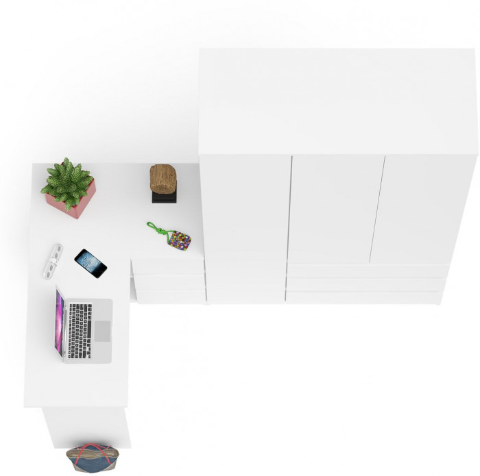 Мори компьютерный стол МС-16 правый + Шкаф МШ1200.1, белый