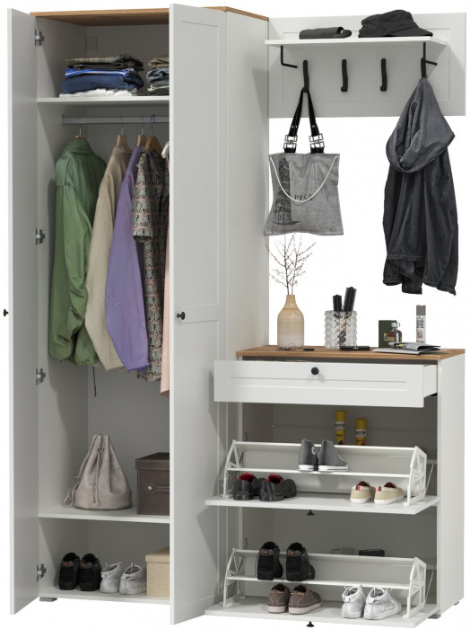 Остин Прихожая 17, белый шагрень/дуб крафт золотой