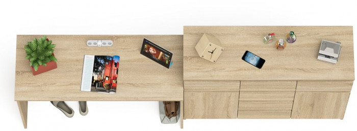 Мори Стол письменный МСП1200.1 + Комод МК1200.4, цвет дуб сонома, ШхГхВ 240,8х50х94 см., универсальная сборка