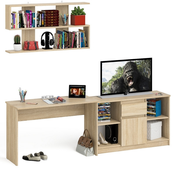 Мори Стол письменный МСП1200.1 + Тумба МТВ1204.1 + Полка 1200, цвет дуб сонома, ШхГхВ 240,8х50х209,6 см., универсальная сборка