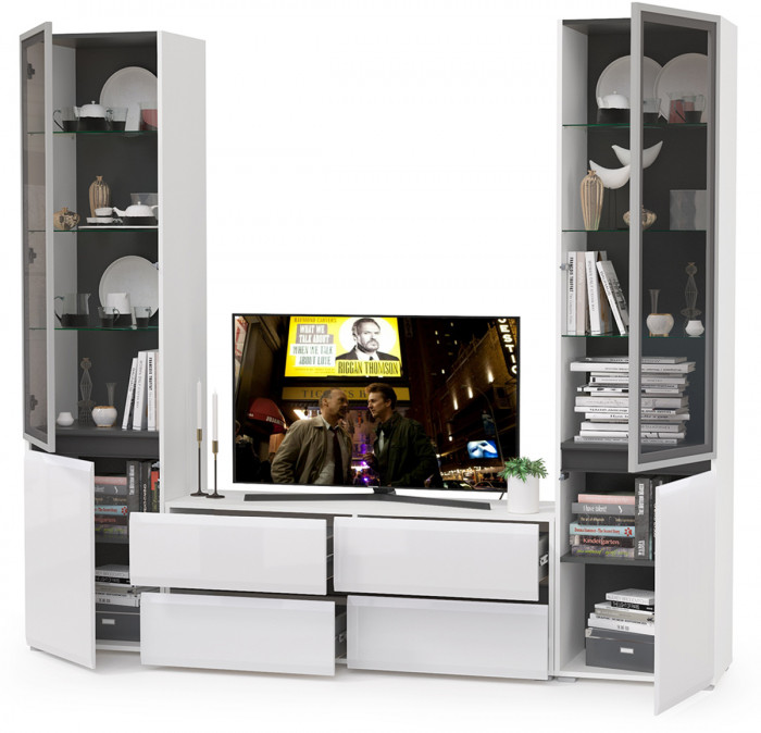 Сидней Комплектация № 011, корпус белый/чёрный/фасады МДФ белый глянец