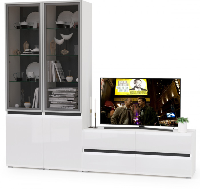 Сидней Комплектация № 011, корпус белый/чёрный/фасады МДФ белый глянец