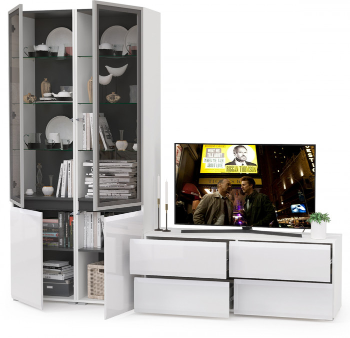 Сидней Комплектация № 011, корпус белый/чёрный/фасады МДФ белый глянец