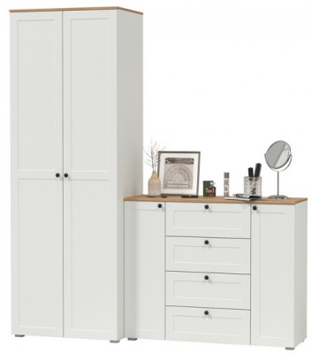 Остин Прихожая 04, цвет белый шагрень/дуб крафт золотой, ШхГхВ 200х54,3х229,6 см., универсальная сборка