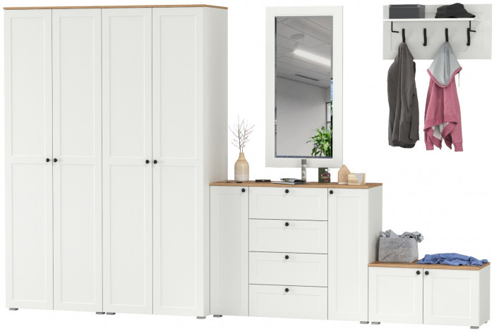 Остин Прихожая 54, цвет белый шагрень/дуб крафт золотой, ШхГхВ 360х54,3х229,6 см., универсальная сборка