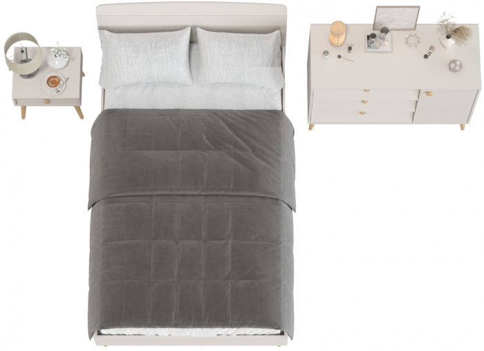 Афина Спальня Кровать 1200 + Комод + Тумба, кашемир серый