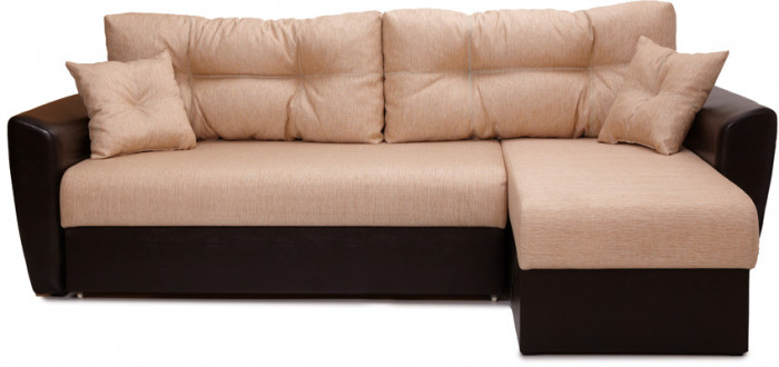 Диван-еврокнижка угловой Амстердам, 160х200, рогожка/экокожа бежево-коричневый