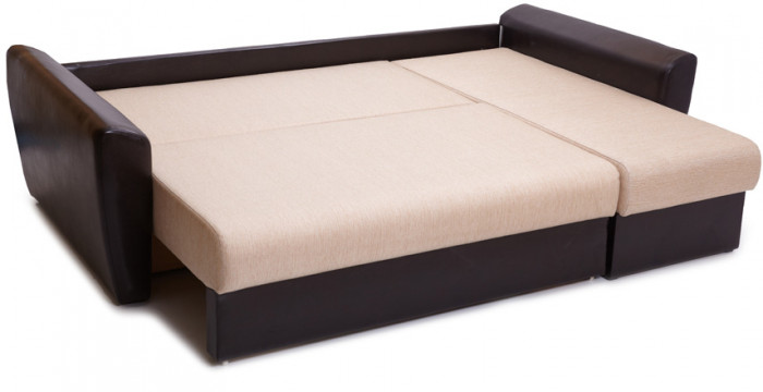 Диван-еврокнижка угловой Амстердам, 160х200, рогожка/экокожа бежево-коричневый