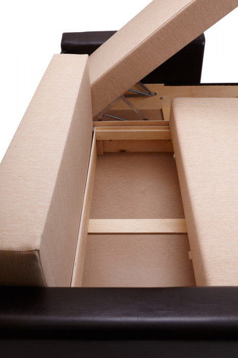 Диван-еврокнижка угловой Амстердам, 160х200, рогожка/экокожа бежево-коричневый