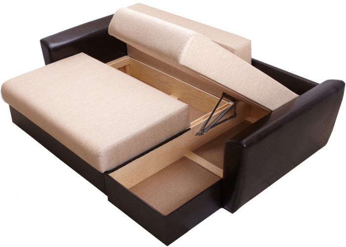 Диван-еврокнижка угловой Амстердам, 160х200, рогожка/экокожа бежево-коричневый