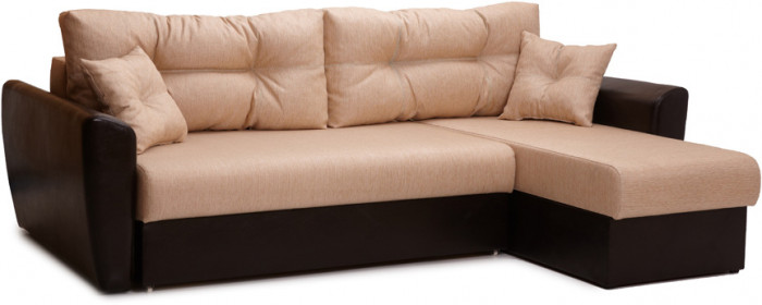 Диван-еврокнижка угловой Амстердам, 160х200, рогожка/экокожа бежево-коричневый